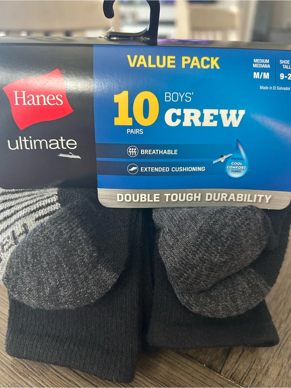 Hanes Boys Ultimate Crew Socks - Black & Gray Value Pack